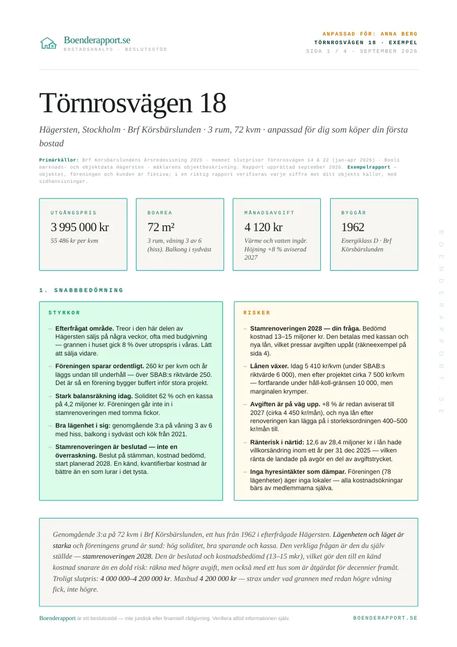 Första sidan i en exempelrapport